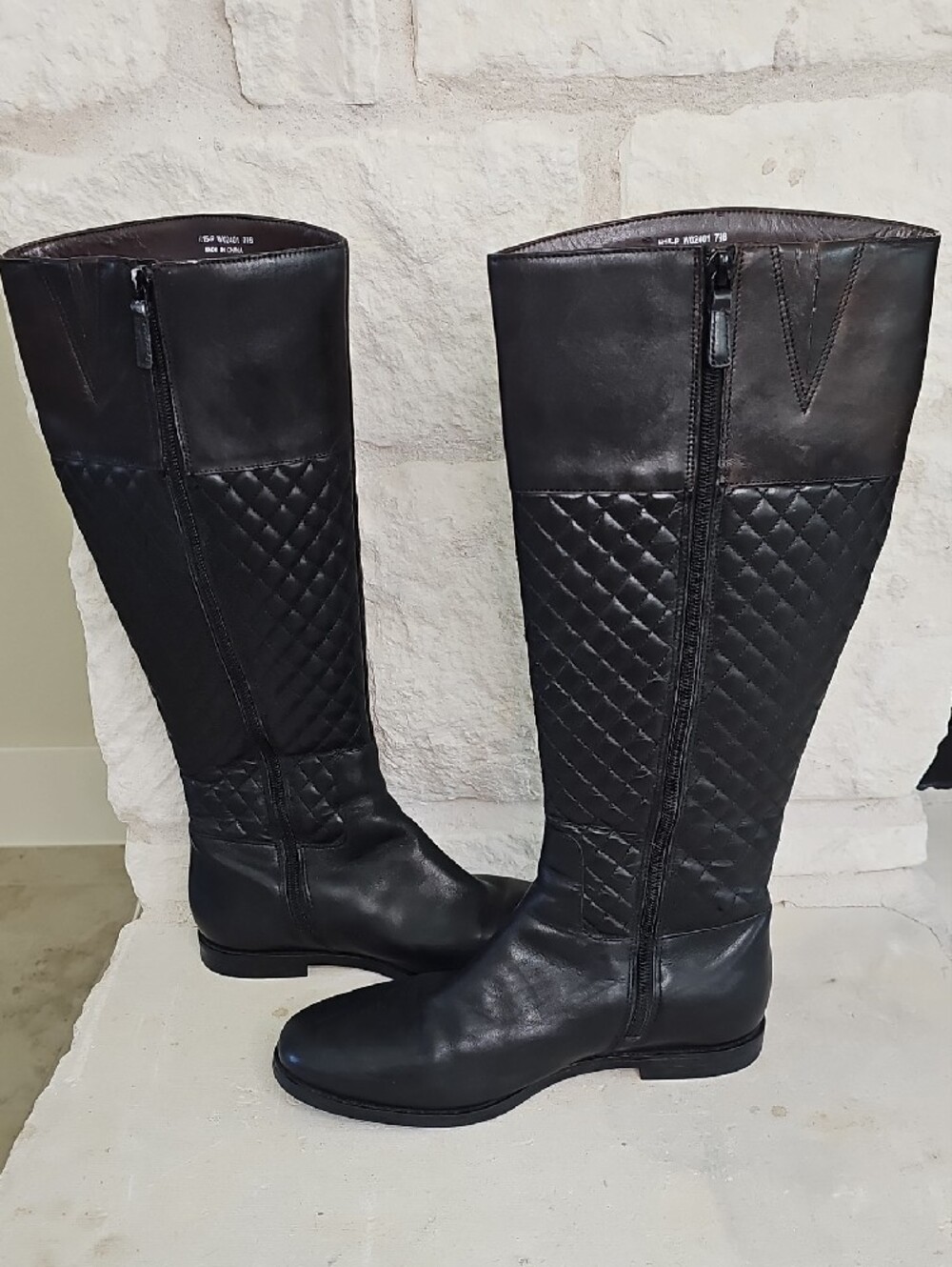 Cole Haan Solid Black Quilted Leather Rigby Riding Boots Size 7.5B - Picture 4 of 9